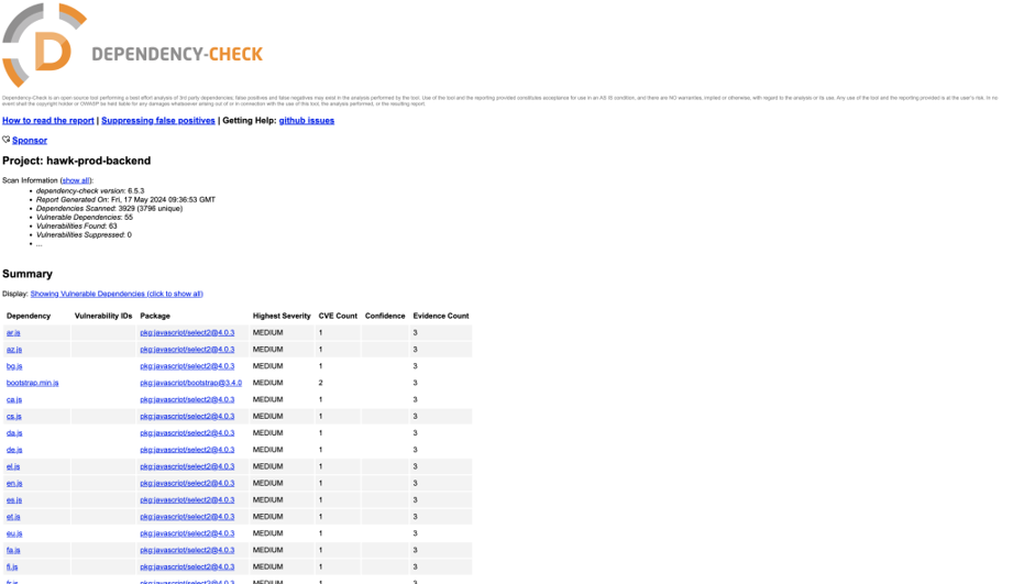 Dependency check report